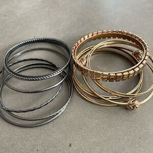 10-Piece Bracelet Stack Gold and Black Mixed Metal Arm Candy Bangle Set OS